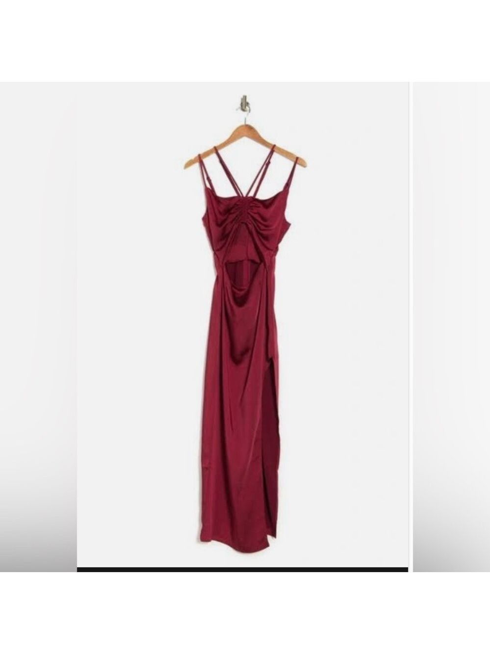 NWT BONHEUR D’AMOUR Cutout Shirred Side Slit Maxi Dress Sexy Red Large $189 - Picture 2 of 2